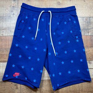 Nike Men's Blue French Terry Shorts with Blue Stars size Small